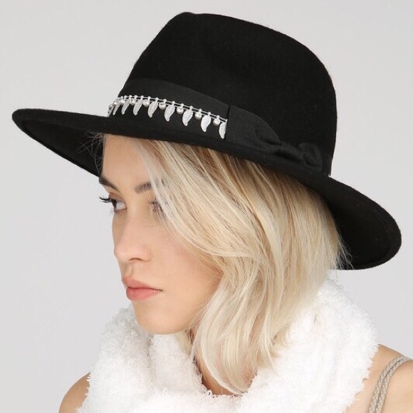 🍁POL Leaf Detail Wide Brim Fedora Hat - Picture 2 of 6